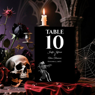 Skelett gotisk Halloween alternativ bröllop Bordsnummer