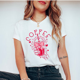 Skelett Hand Kaffe Själskattade Röda Rosa Hjärtan T Shirt