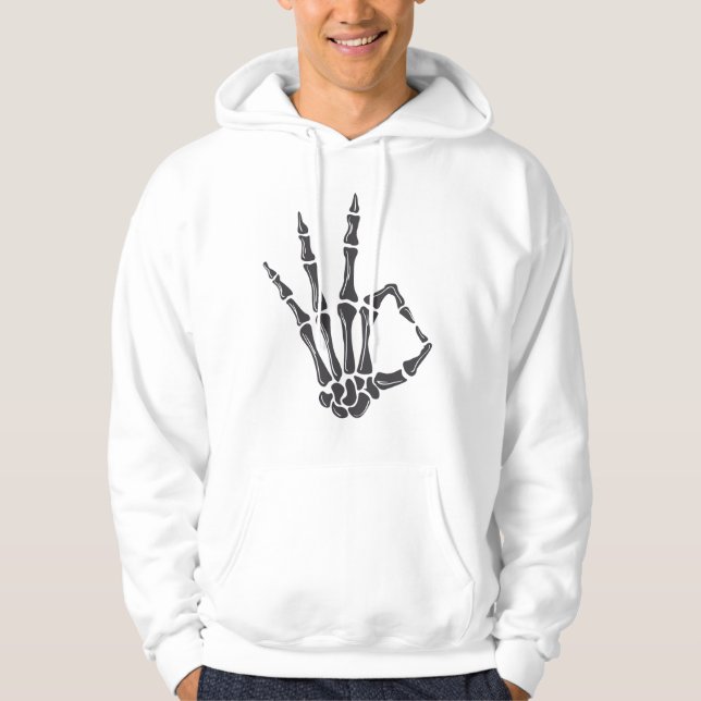 Skelett Hand OK Tecken Hoodie (Framsida)