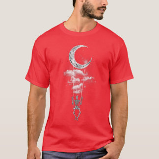 Skelett Hand Rock On Måne Swing Rolig Halloween T Shirt