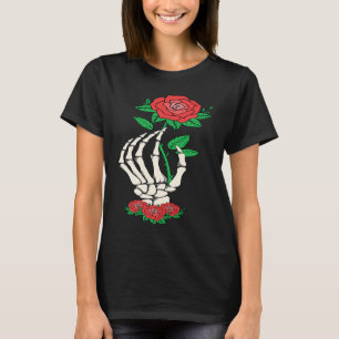 Skelett Hand Röd Ros Blomma Alla Hjärtans Dag Lo T Shirt