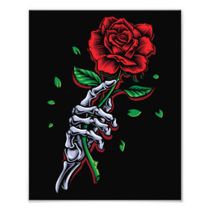 Skelett Hand Röd Ros Blomma Fototryck