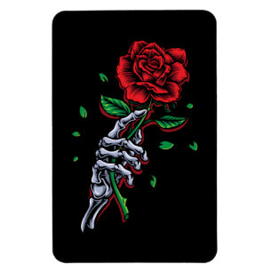 Skelett Hand Röd Ros Blomma Magnet