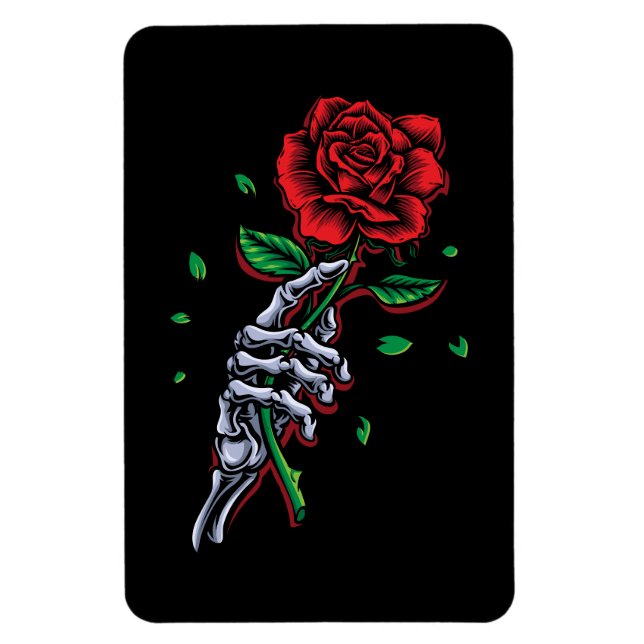 Skelett Hand Röd Ros Blomma Magnet (Vertikal)