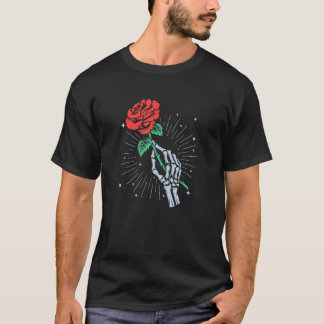 Skelett Hand Röd Ros T Shirt