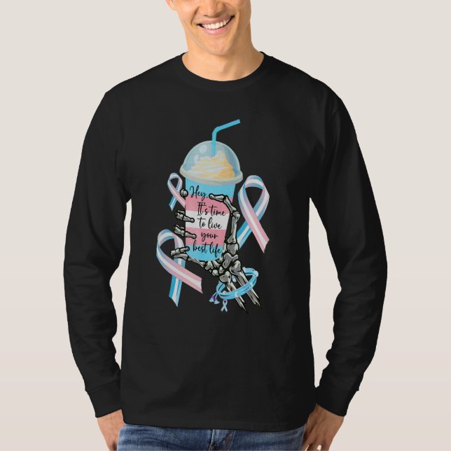 Skelett Hand som håller Milkshake Transpersoners m T Shirt (Framsida)