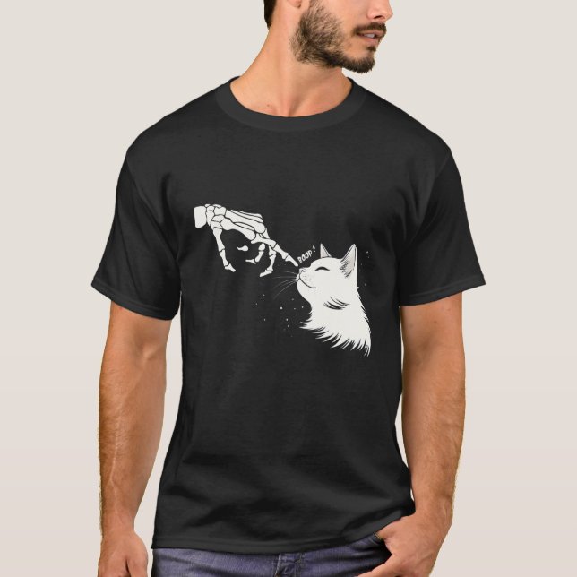Skelett-händer boopar en glad katt t shirt (Framsida)