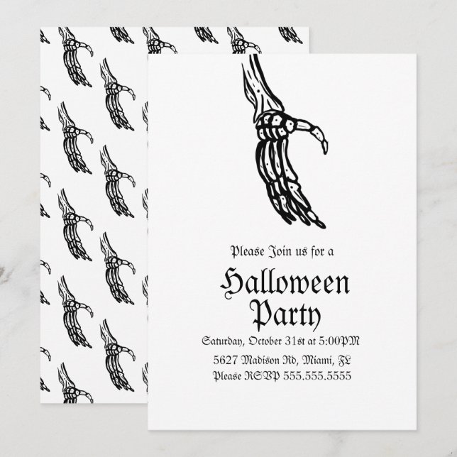 Skelett-händer Halloween-födelsedagsfest Inbjudningar (Fram/baksida)