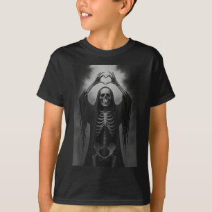 Skelett händer hjärta tecken läskig ansikte rolig t shirt