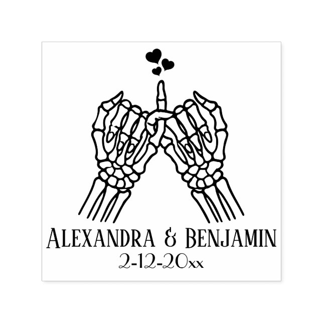 Skelett-händer lova varandra med lillfingret, hjär självfärgande stämpel (Design)