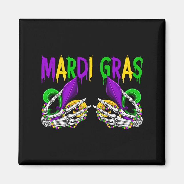 Skelett-händer som håller fleur de lis-bh Mardi Gr Magnet (Framsidan)