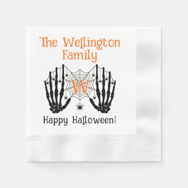 Skelett händer Spindelnät Initial Namn Halloween # Pappersservett (Framsidan)