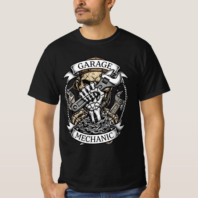 Skelett Handnyckel - Garage Mekniker Olja Tee (Framsida)