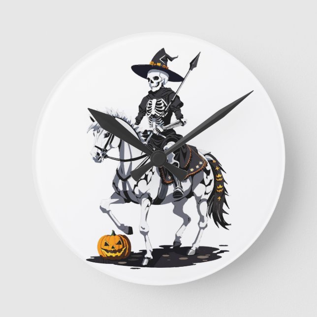 Skelett häst ryttare - Halloween skelett Rund Klocka (Framsida)