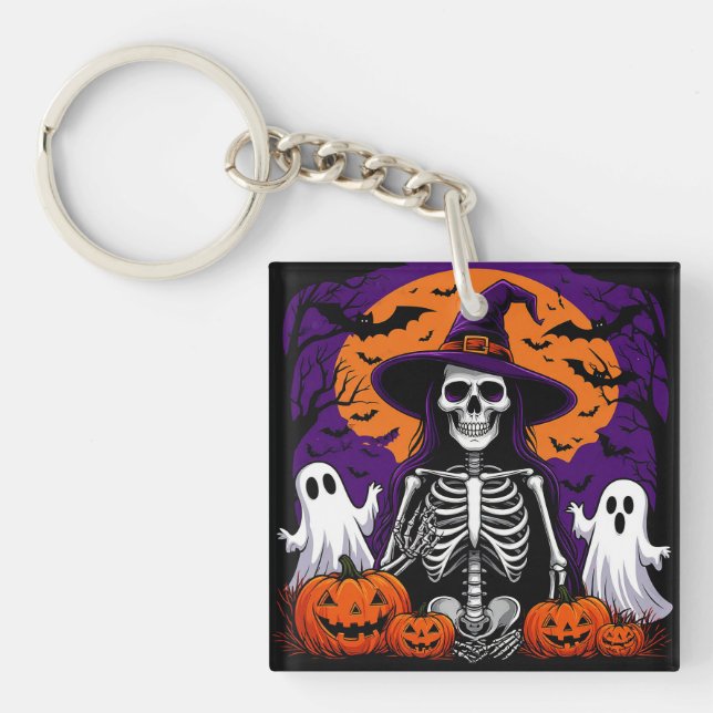 Skelett Häxa Pumpa Månad Halloween 🌙 (Framsidan)