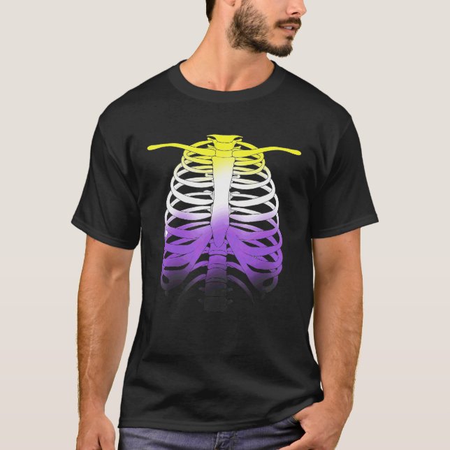 Skelett HBTQ Icke-Binär Halloween Pride Flagga T Shirt (Framsida)