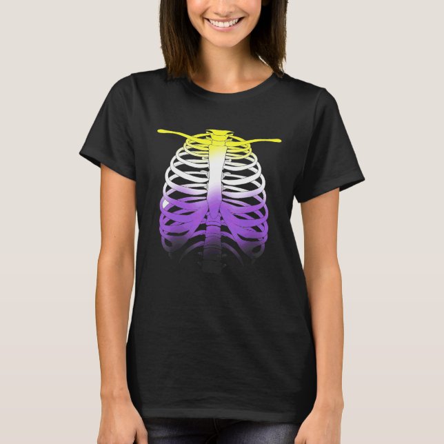 Skelett HBTQ Icke-Binär Halloween Pride Flagga T Shirt (Framsida)