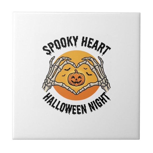 Skelett Hjärt Halloween Vintage Hand Design_1 Kakelplatta (Framsidan)
