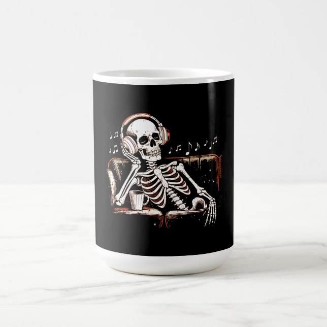 Skelett Hörlurar Kaffe Musik Mörk Estetik Kaffemugg (Center)