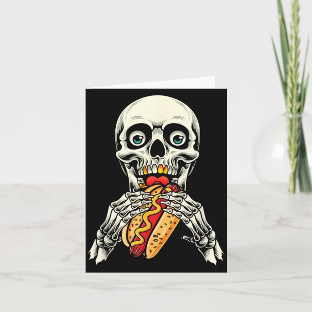 Skelett Hot Dog Halloween Kort (Framsida)