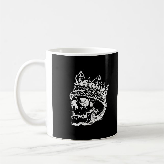 Skelett huvud med krona på en  kaffemugg (Vänster)