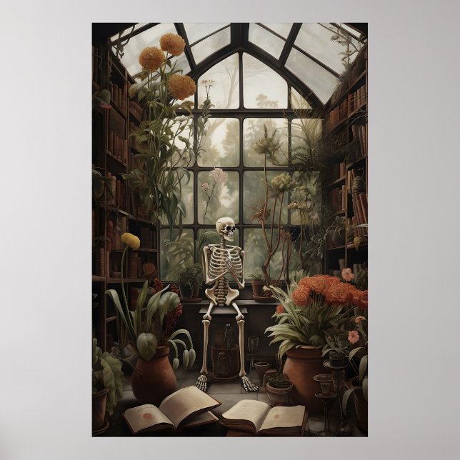Skelett i botaniskt övergiven bibliotekstryck poster (Framsidan)