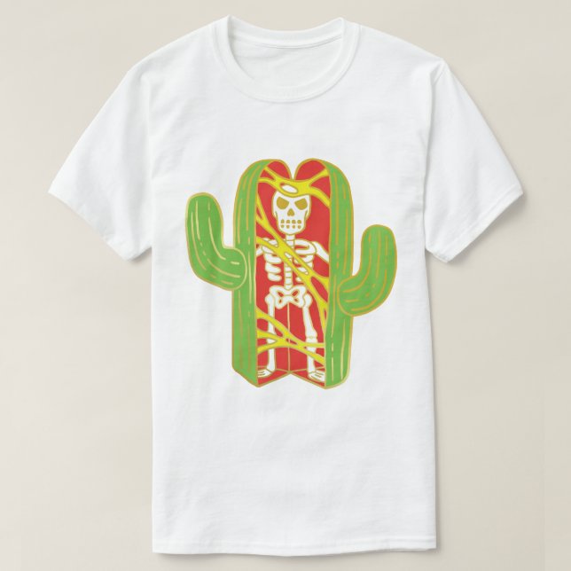 Skelett i en Saguarokaktusdesign T Shirt (Design framsida)