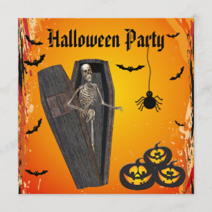 Skelett i kista & pumpahalloween fest inbjudningar