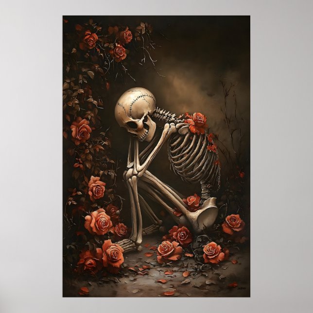 Skelett i rosor tryck, gotisk Halloween Poster (Framsidan)