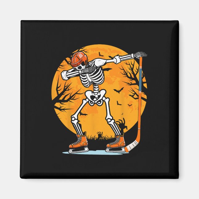 Skelett ishockey Halloween pojkar Dabbing Hallowee Magnet (Framsidan)