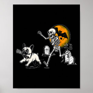 Skelett jaktar fransk bulldog halloween hund mamma poster