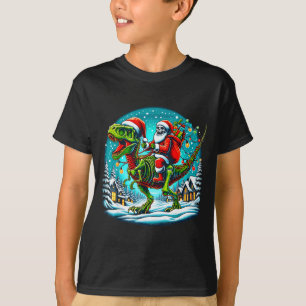 Skelett-jul-tomte ridande T Rex-dinosaur rolig jul Shirt