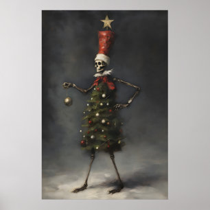 Skelett julgran konsttryck, vinter poster