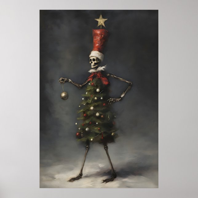 Skelett julgran konsttryck, vinter poster (Framsidan)