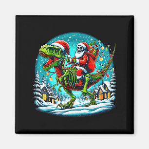 Skelett-jultomte ridande T Rex-dinosaur rolig jul Magnet