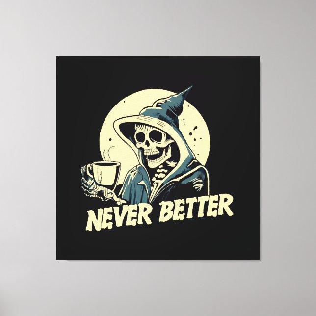 Skelett kaffe Halloween Canvastryck (Framsida)