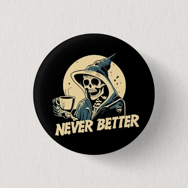 Skelett kaffe Halloween Knapp (Framsida)