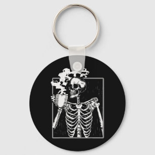 Skelett Kaffeälskare Roligt Halloween SKU Nyckelring