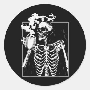 Skelett Kaffeälskare Roligt Halloween SKU Runt Klistermärke
