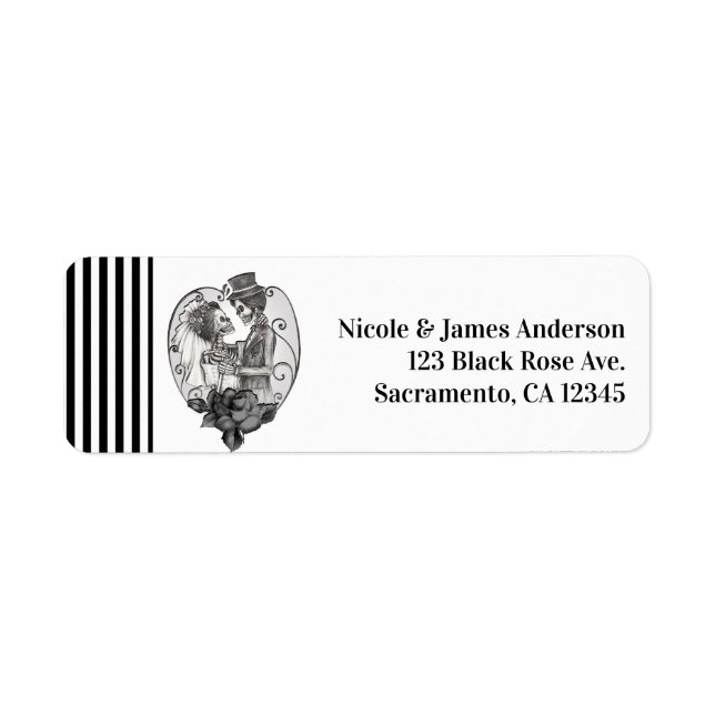 Skelett Kärlekspar Äktenskap Dans Gotisk Bröllop Returadress Etikett (Framsidan)