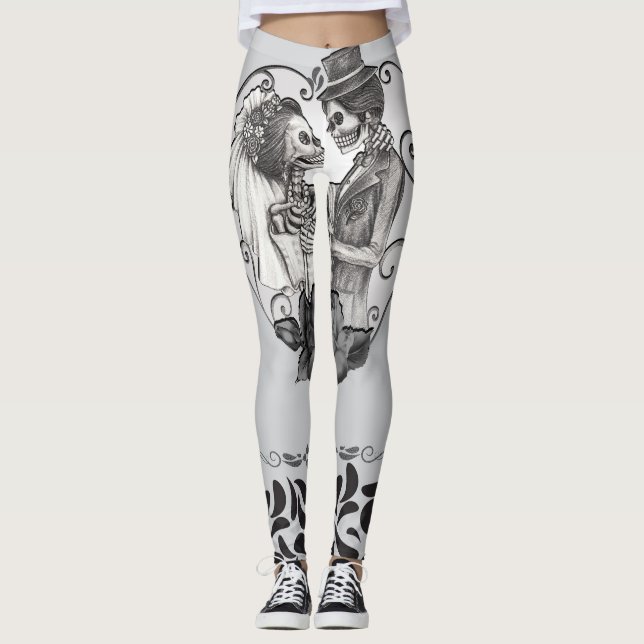 Skelett Kärlekspar Dans Förlovning Leggings (Framsida)
