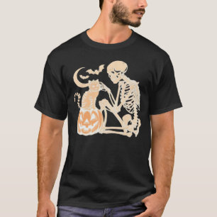 Skelett katt skalle kattunge Söt Halloween-design T Shirt