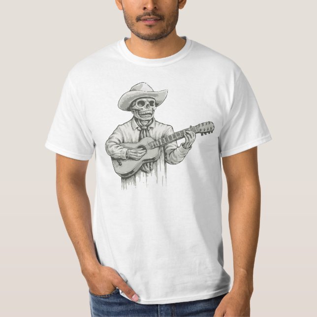 Skelett- leka gitarr för day of the dead t shirt (Framsida)