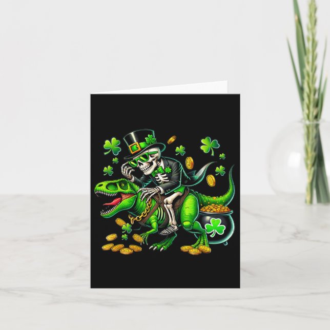 Skelett Leprechaun Skelett Ridande Trex St Patric Kort (Framsida)
