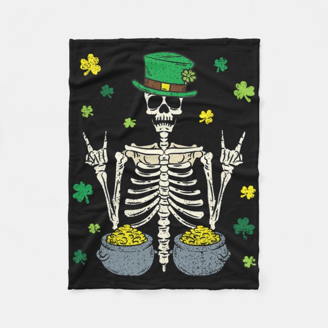 Skelett Leprechaun St Patricks Day Shamrock Kryddn Fleecefilt (Framsidan)