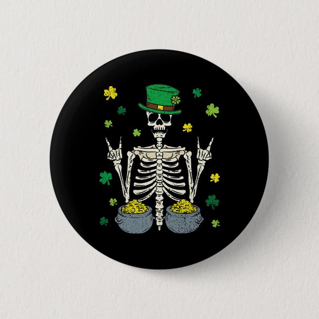 Skelett Leprechaun St Patricks Day Shamrock Kryddn Knapp (Framsida)