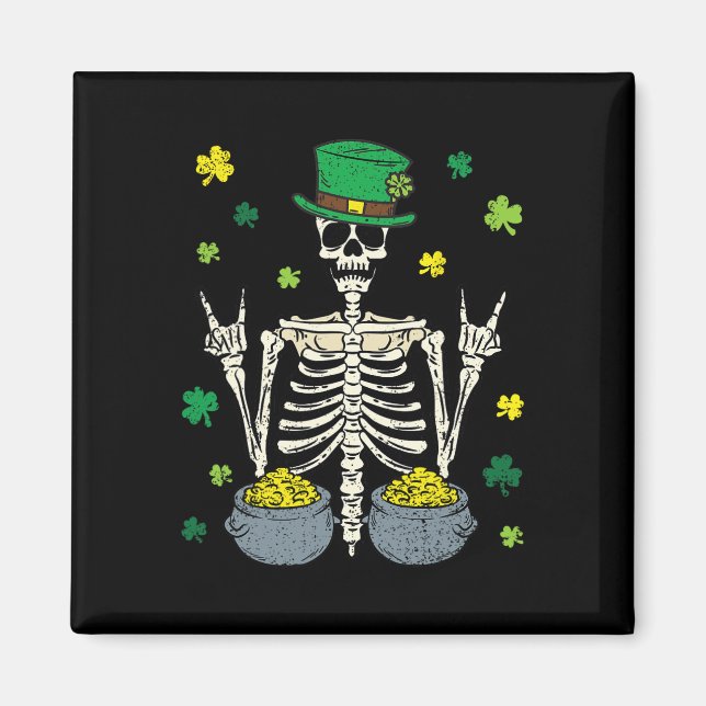 Skelett Leprechaun St Patricks Day Shamrock Kryddn Magnet (Framsidan)