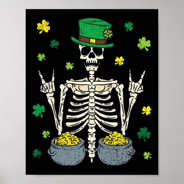 Skelett Leprechaun St Patricks Day Shamrock Kryddn Poster (Framsidan)