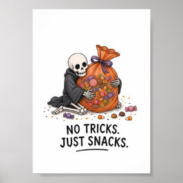 Skelett med godispåse Rolig Halloween-illustration Poster
