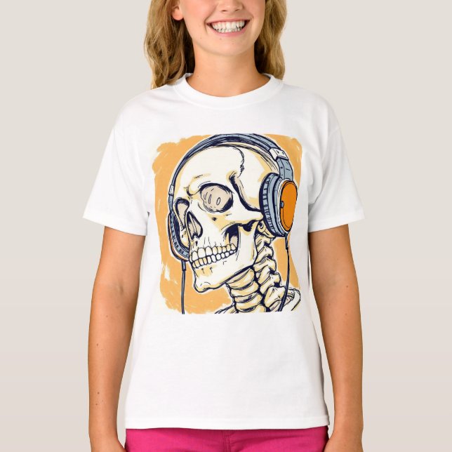 Skelett med hörlurar t shirt (Framsida)